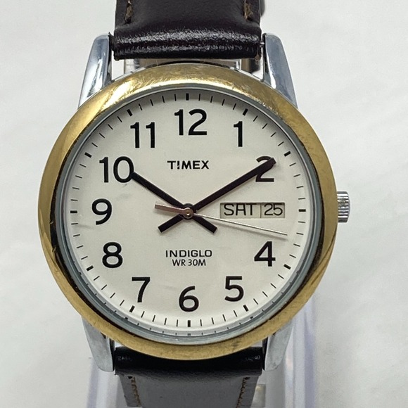 Timex Other - Timex Easy Reader Watch Men 35mm Gold Silver Tone Day Date Indiglo New Battery